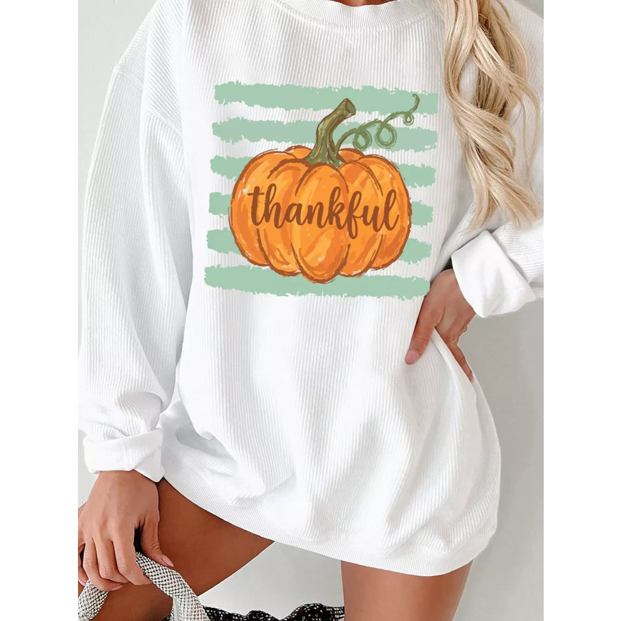 Thankful Pumpkin Ribbed Tunic Pullover Sweatshirt Apparel and Accessories