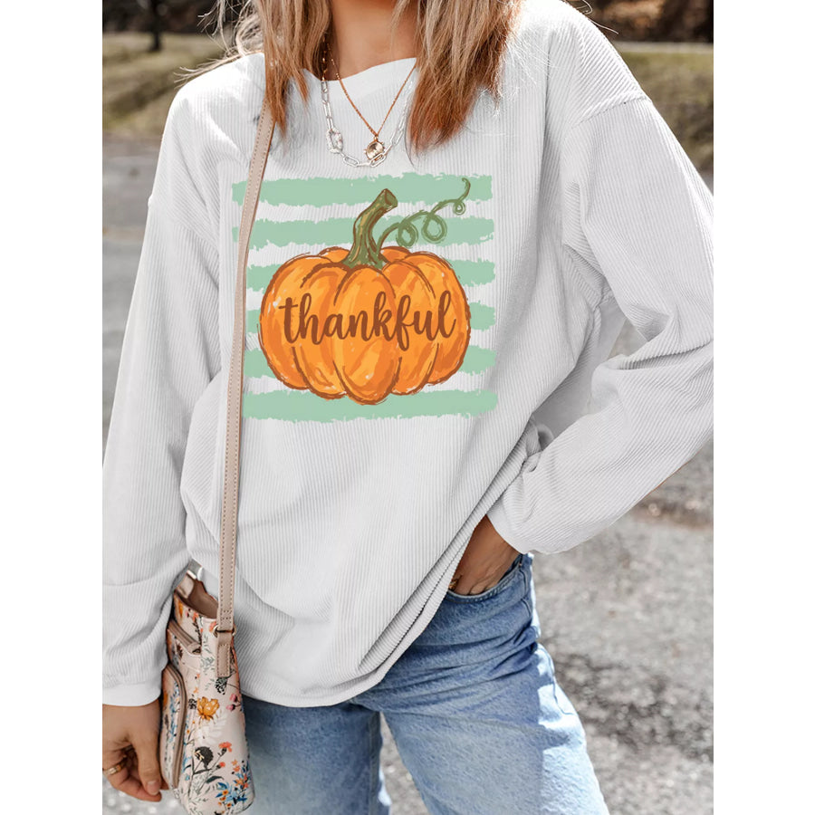 Thankful Pumpkin Ribbed Tunic Pullover Sweatshirt Apparel and Accessories