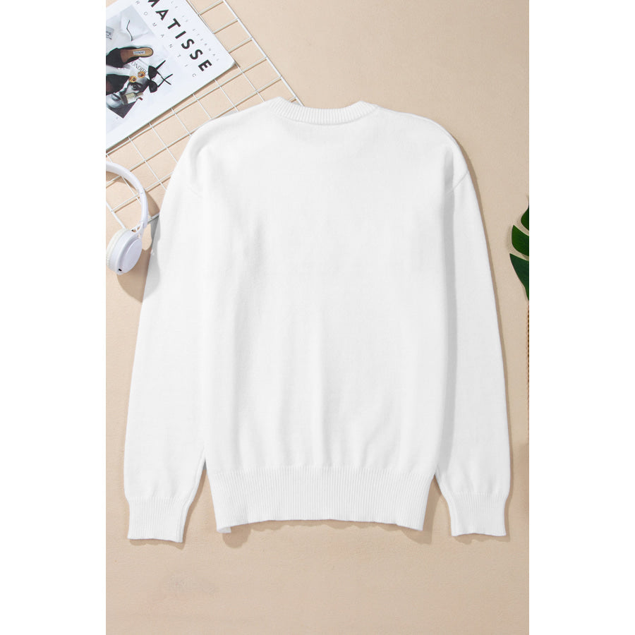 THANKFUL Round Neck Drop Shoulder Sweater Apparel and Accessories