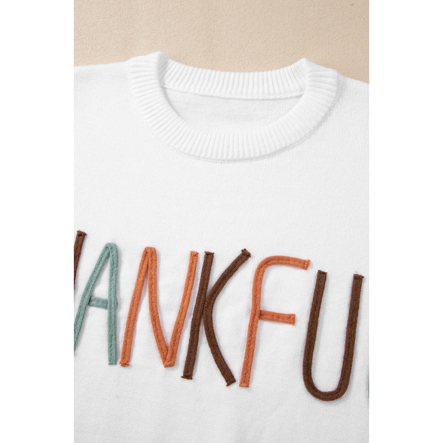 THANKFUL Round Neck Drop Shoulder Sweater Apparel and Accessories