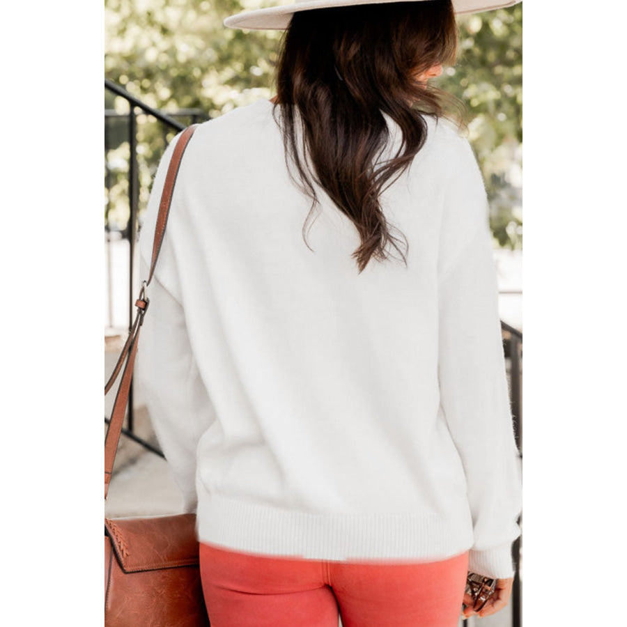 THANKFUL Round Neck Drop Shoulder Sweater Apparel and Accessories