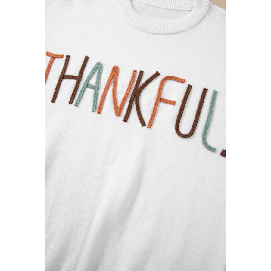 THANKFUL Round Neck Drop Shoulder Sweater Apparel and Accessories