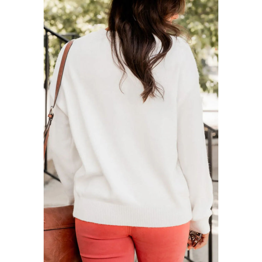 THANKFUL Round Neck Long Sleeve Knit Top Apparel and Accessories