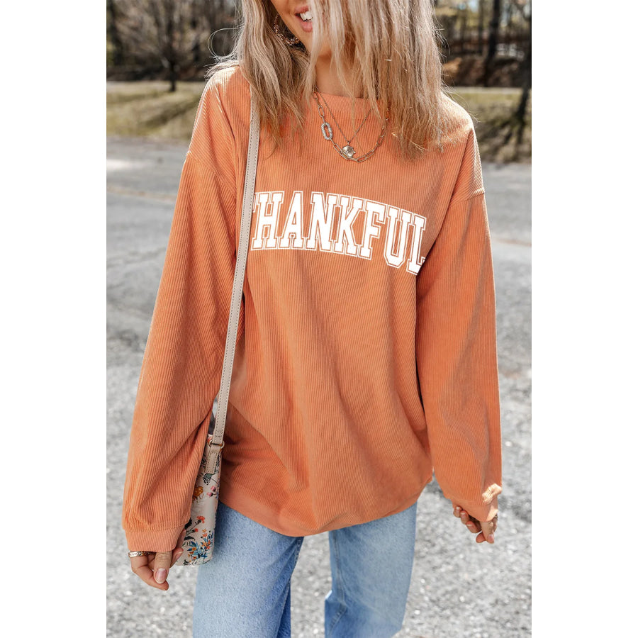 THANKFUL Round Neck Long Sleeve Sweatshirt Apparel and Accessories