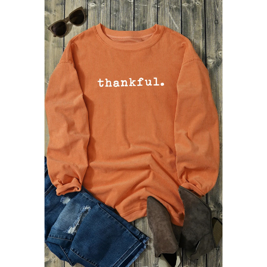 THANKFUL Round Neck Long Sleeve Sweatshirt Apparel and Accessories