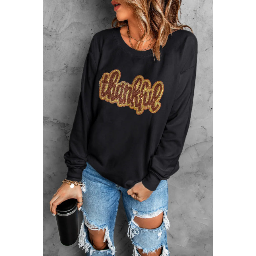 THANKFUL Round Neck Long Sleeve Sweatshirt Apparel and Accessories