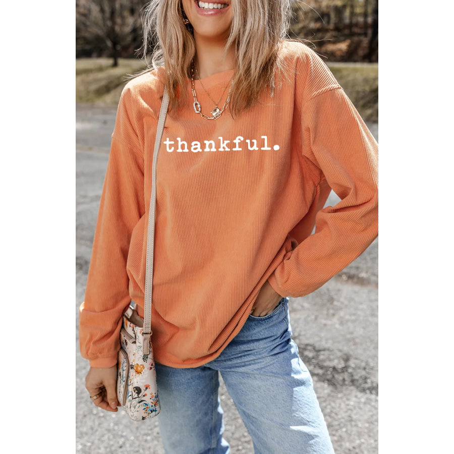 THANKFUL Round Neck Long Sleeve Sweatshirt Apparel and Accessories