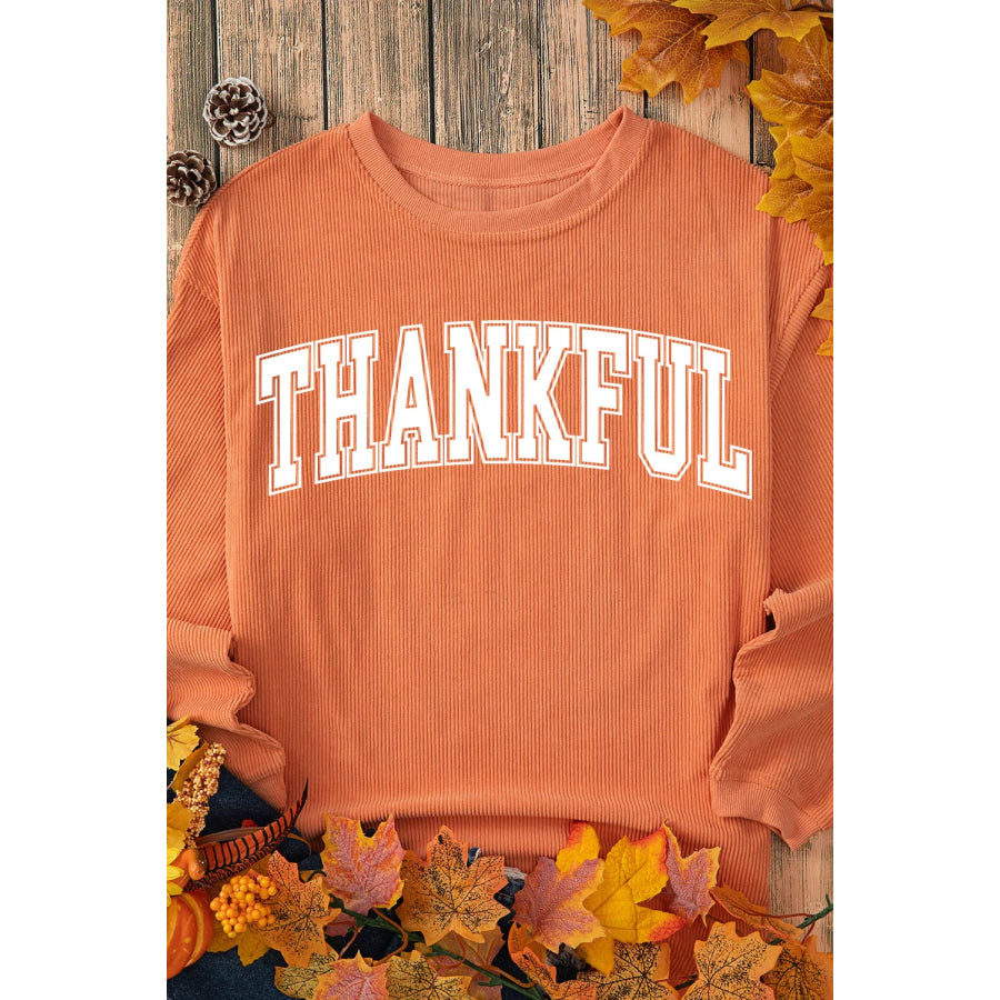 THANKFUL Round Neck Long Sleeve Sweatshirt Apparel and Accessories