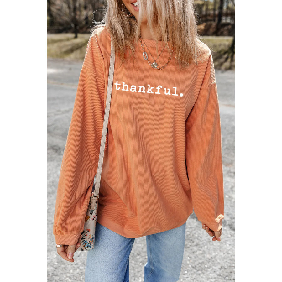 THANKFUL Round Neck Long Sleeve Sweatshirt Orange / S Apparel and Accessories