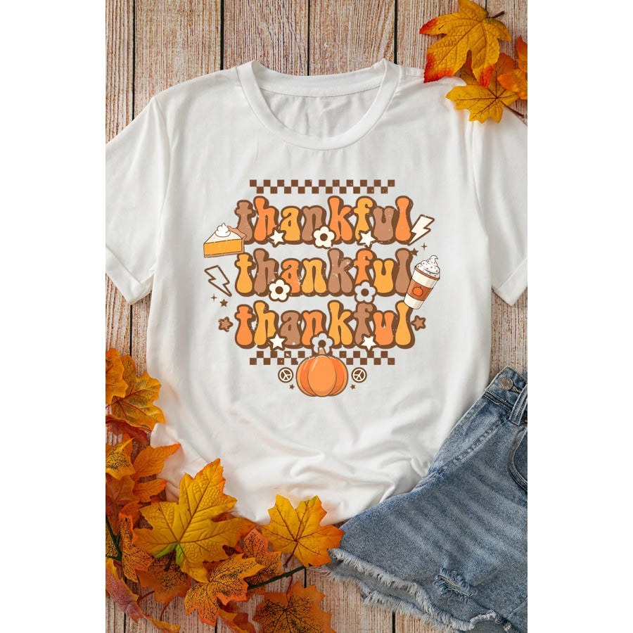 THANKFUL Round Neck Short Sleeve T-Shirt Apparel and Accessories