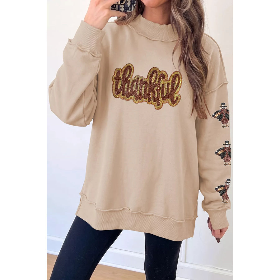 Thankful Sequin Mock Neck Sweatshirt Apparel and Accessories