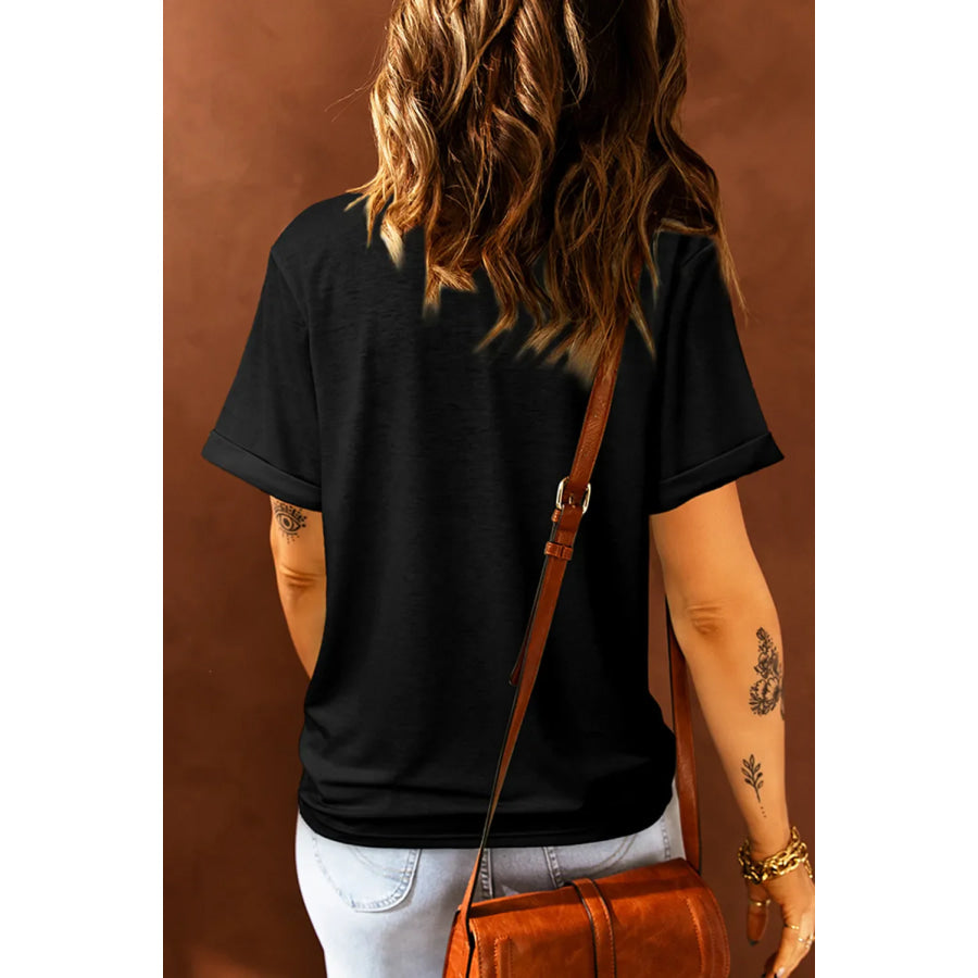 THANKFUL Sequin Round Neck Short Sleeve T-Shirt Apparel and Accessories