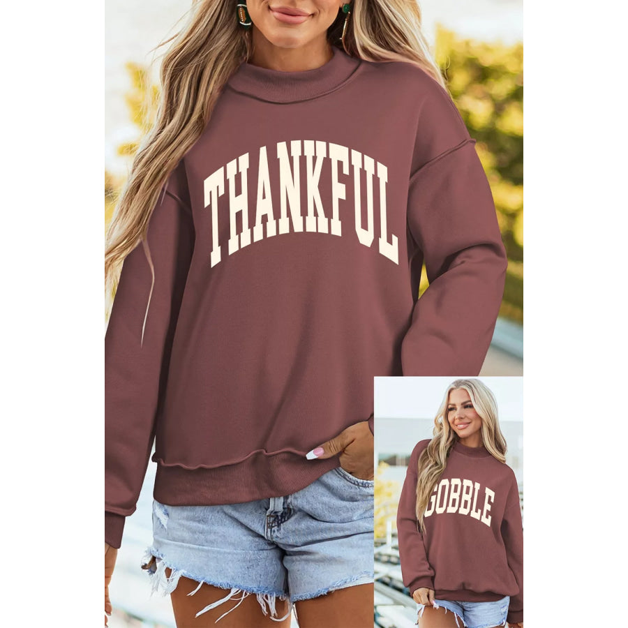 Thanksgiving High Neck Slogan Graphic Pullover Sweatshirt Apparel and Accessories