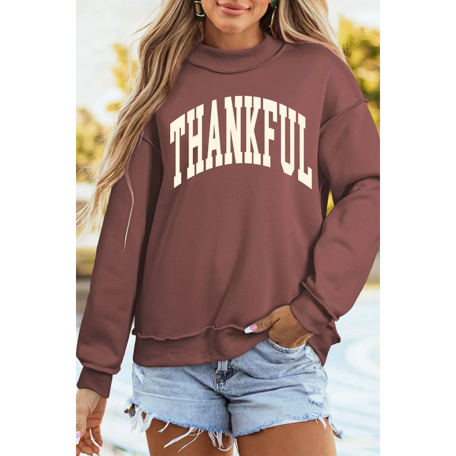 Thanksgiving High Neck Slogan Graphic Pullover Sweatshirt Brown / S Apparel and Accessories