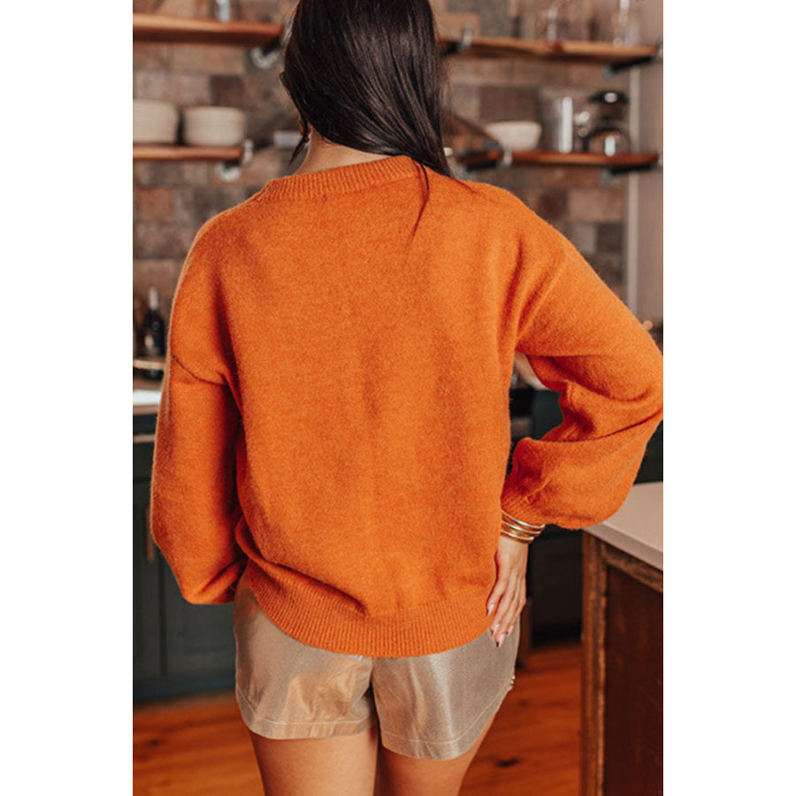 THANKSGIVING Round Neck Dropped Shoulder Sweater Apparel and Accessories