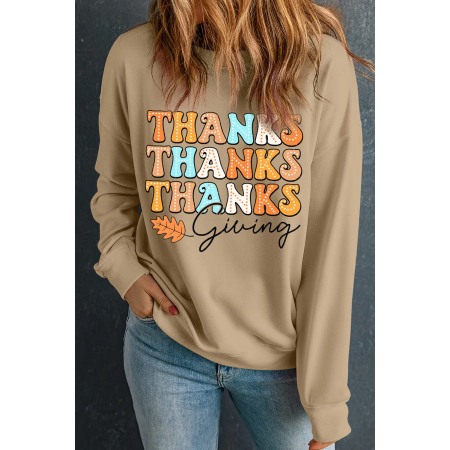 THANKSGIVING Round Neck Dropped Shoulder Sweatshirt Apparel and Accessories