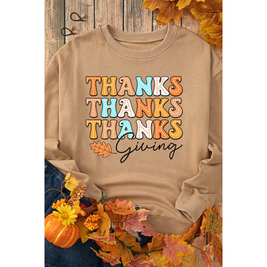 THANKSGIVING Round Neck Dropped Shoulder Sweatshirt Apparel and Accessories