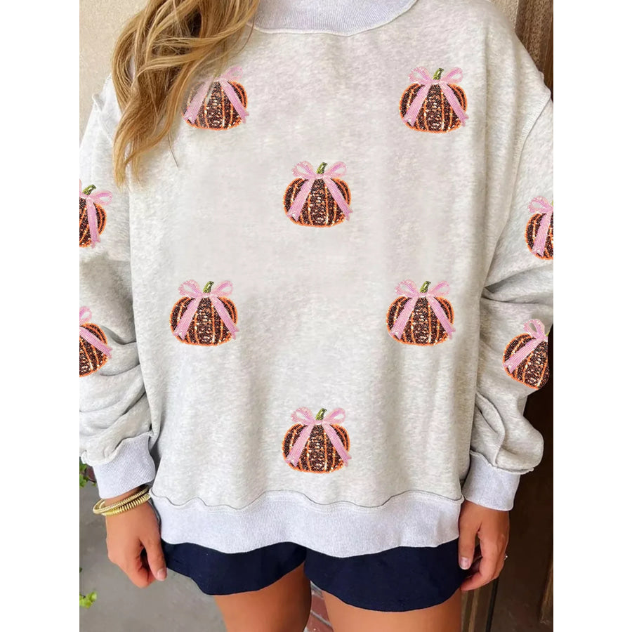 Thanksgiving Sequin Pumpkin High Neck Holiday Sweatshirt Apparel and Accessories