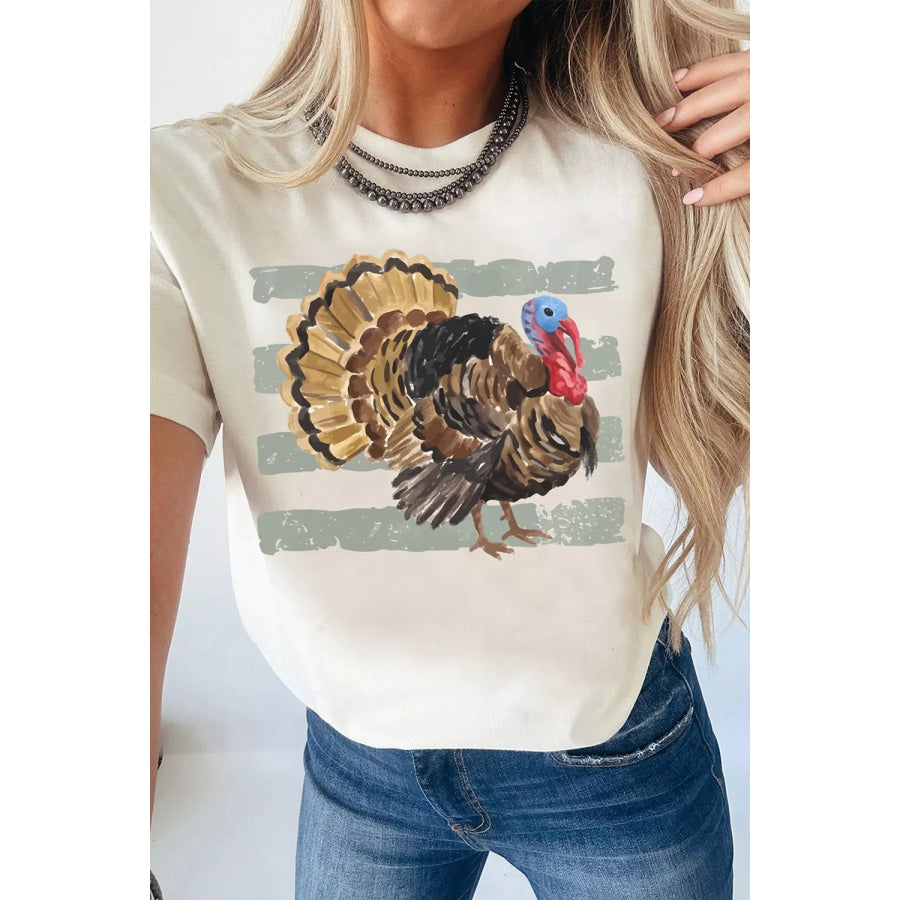 Thanksgiving Turkey Print Short Sleeve T-Shirt White / S Apparel and Accessories