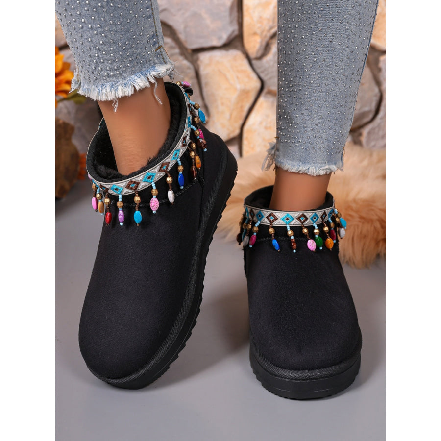 Thermal Faux Fur Beaded Platform Boots Apparel and Accessories