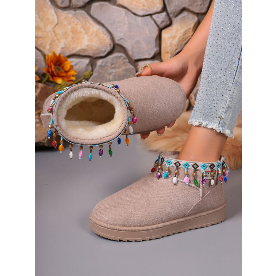 Thermal Faux Fur Beaded Platform Boots Apparel and Accessories