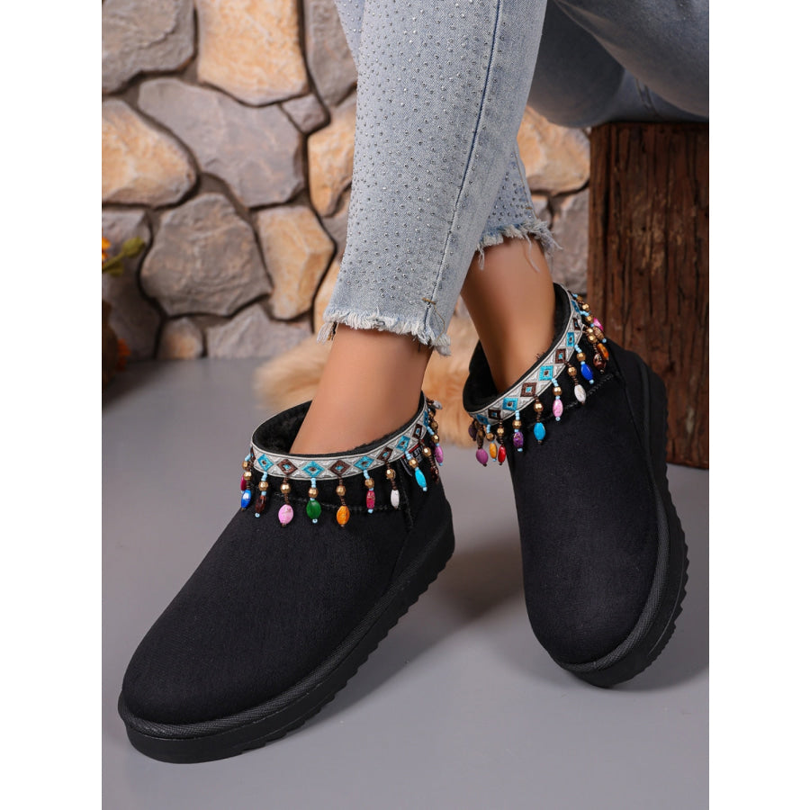 Thermal Faux Fur Beaded Platform Boots Apparel and Accessories