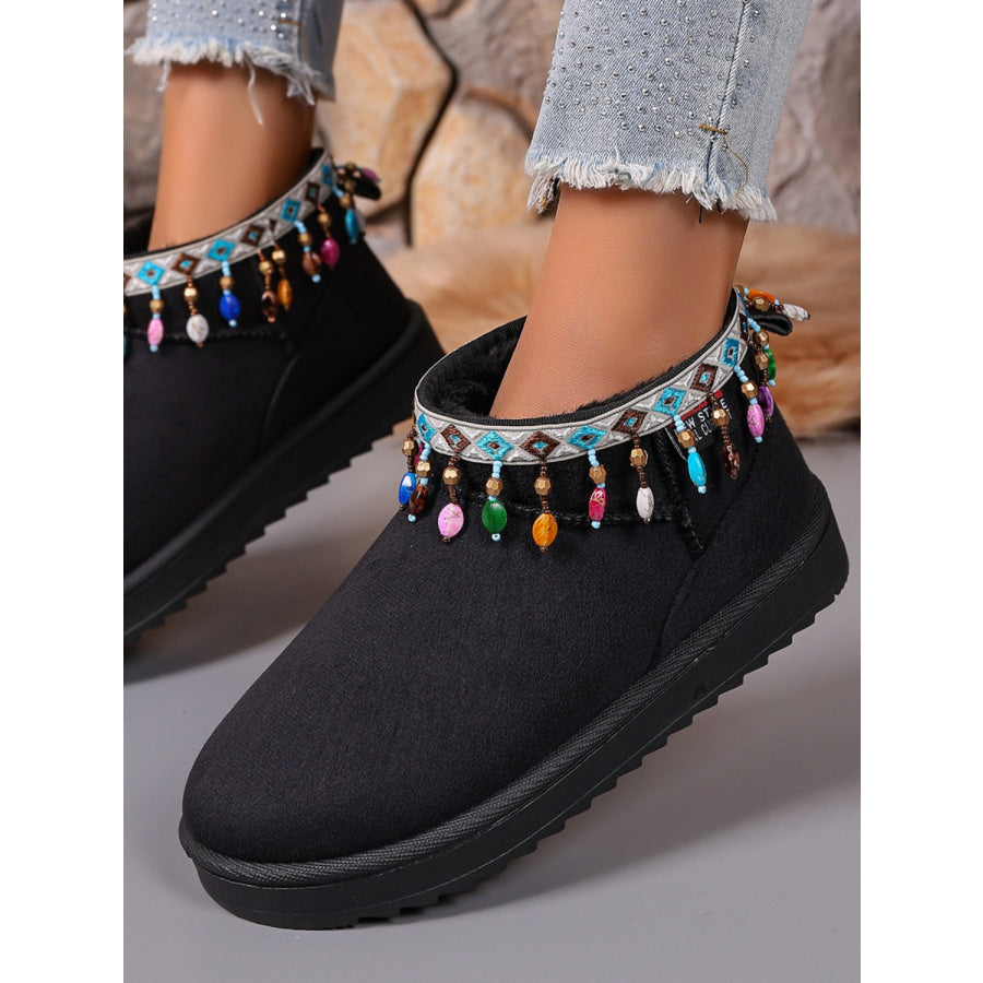 Thermal Faux Fur Beaded Platform Boots Apparel and Accessories