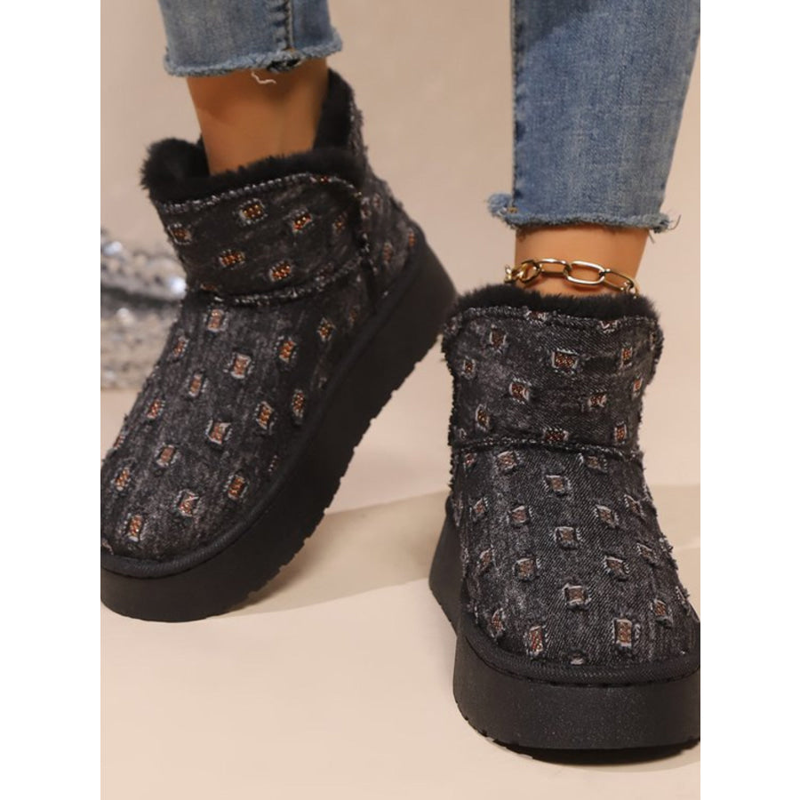 Thermal Faux Fur Round Toe Platform Boots Apparel and Accessories