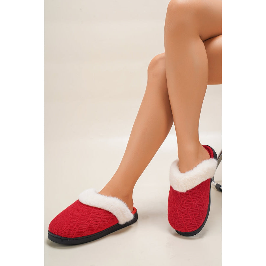 Thermal Faux Fur Round Toe Slippers Red / 36-37(US5-6) Apparel and Accessories