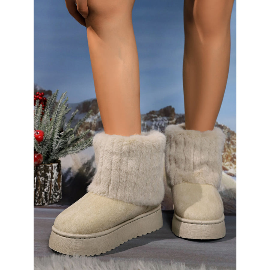 Thermal Faux Fur Suede Platform Boots Beige / 36(US5) Apparel and Accessories