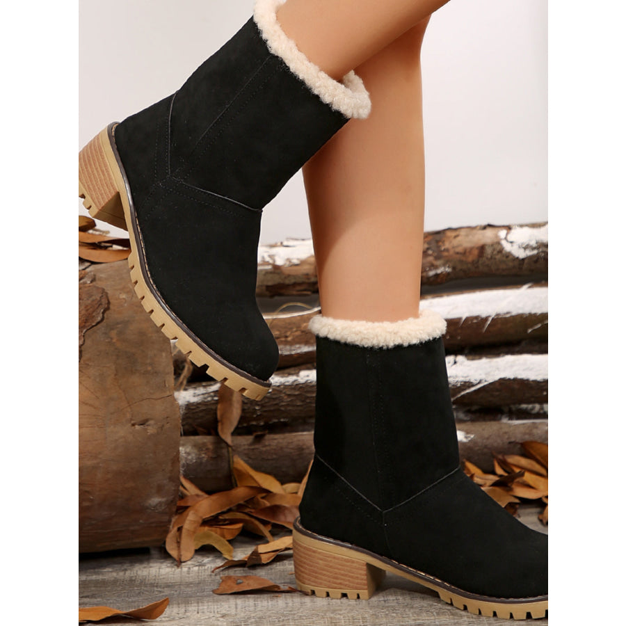 Thermal Fuzzy Block Heel Boots Apparel and Accessories