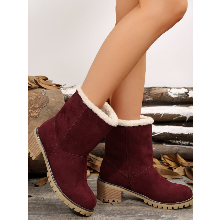 Thermal Fuzzy Block Heel Boots Apparel and Accessories