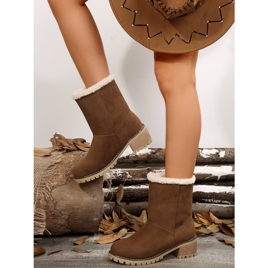 Thermal Fuzzy Block Heel Boots Apparel and Accessories