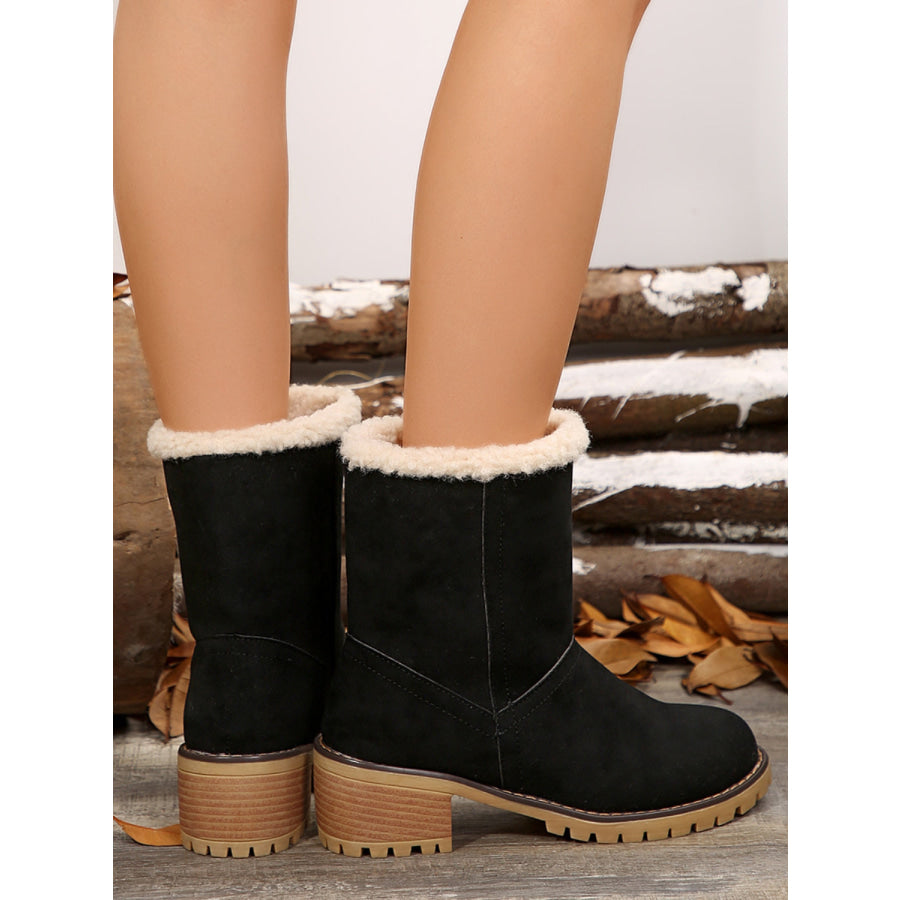 Thermal Fuzzy Block Heel Boots Apparel and Accessories