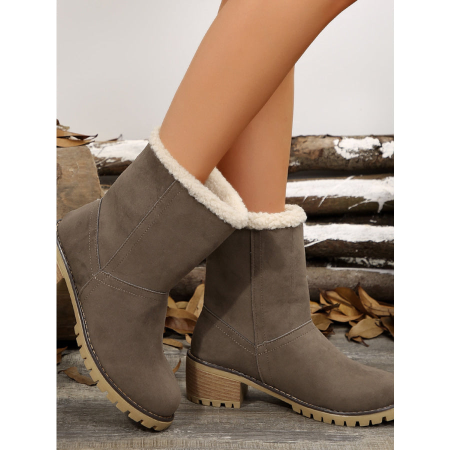 Thermal Fuzzy Block Heel Boots Apparel and Accessories