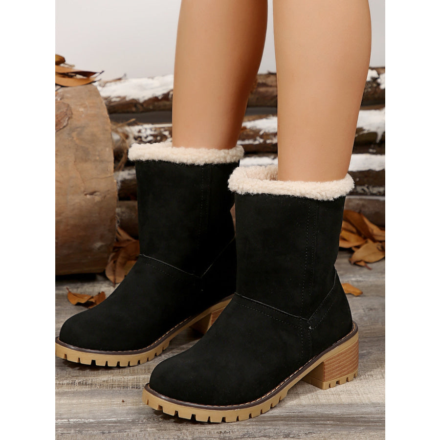 Thermal Fuzzy Block Heel Boots Apparel and Accessories