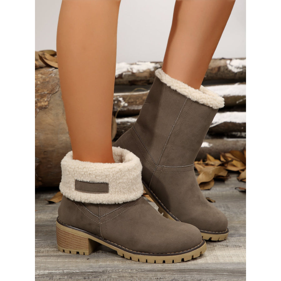 Thermal Fuzzy Block Heel Boots Apparel and Accessories