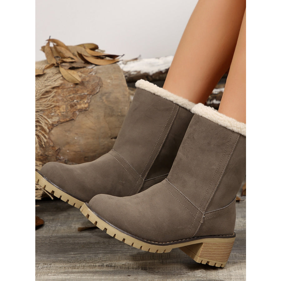 Thermal Fuzzy Block Heel Boots Apparel and Accessories