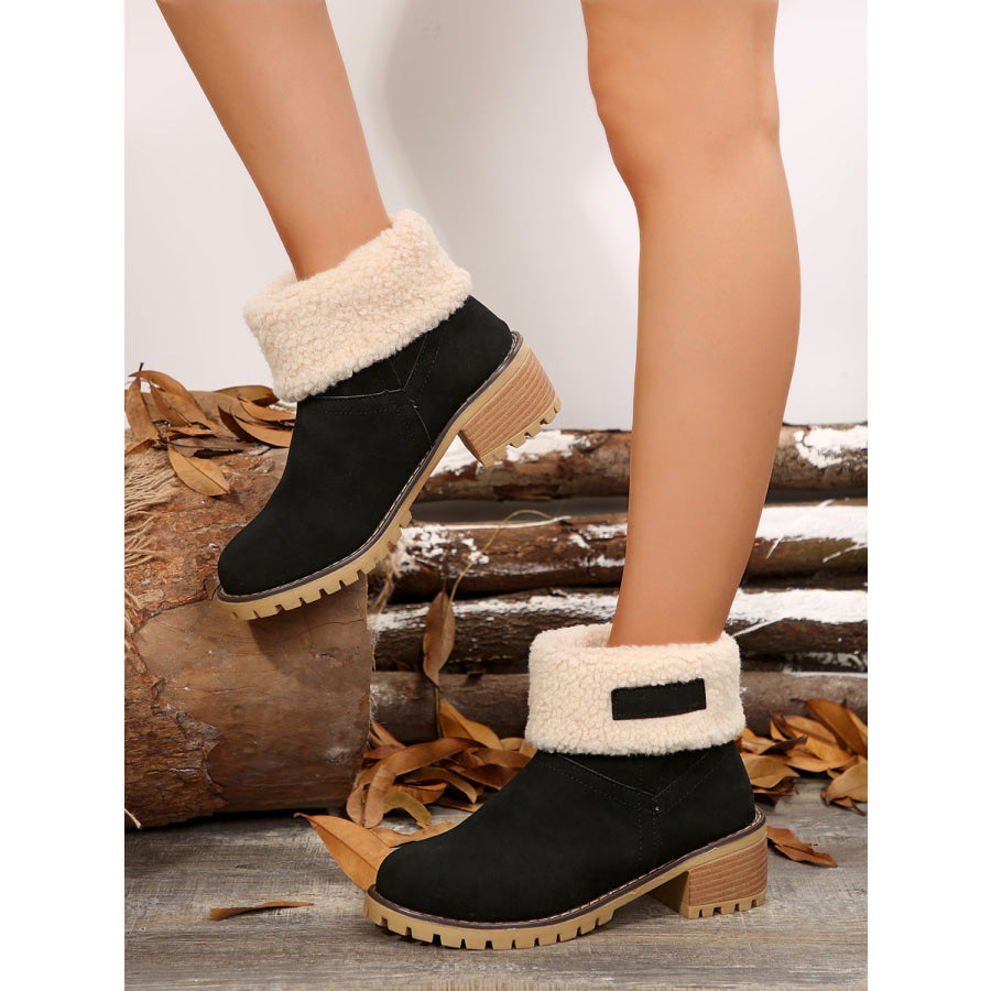 Thermal Fuzzy Block Heel Boots Black / 35(US4) Apparel and Accessories