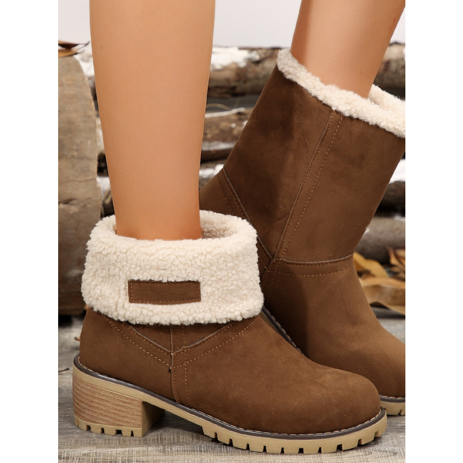 Thermal Fuzzy Block Heel Boots Brown / 35(US4) Apparel and Accessories