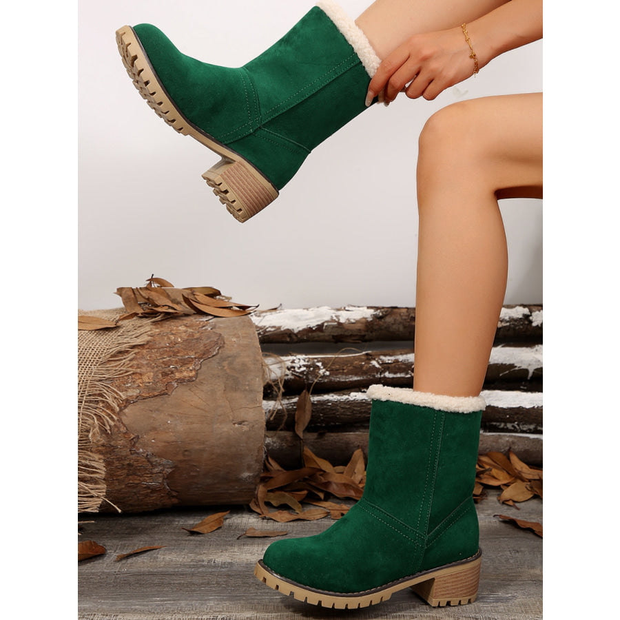 Thermal Fuzzy Block Heel Boots Green / 35(US4) Apparel and Accessories