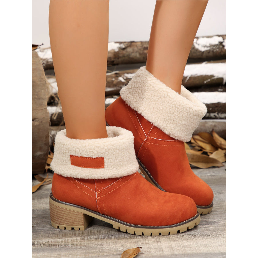 Thermal Fuzzy Block Heel Boots Orange / 35(US4) Apparel and Accessories