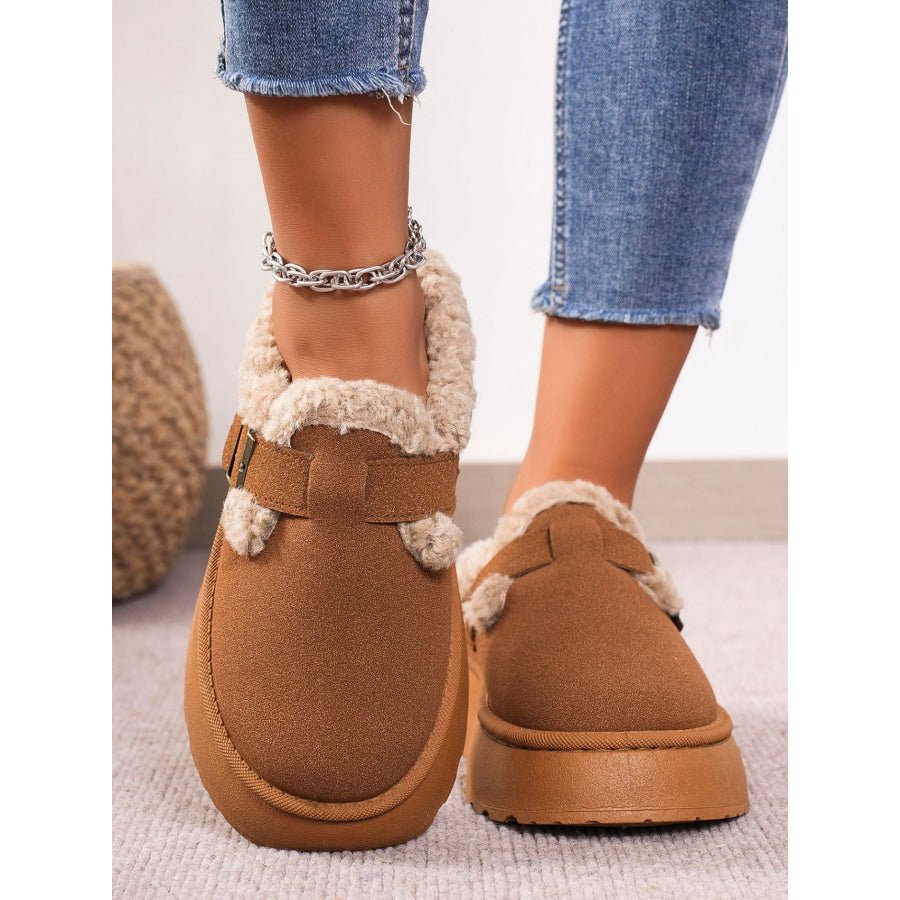 Thermal Fuzzy Buckle Platform Slippers Apparel and Accessories