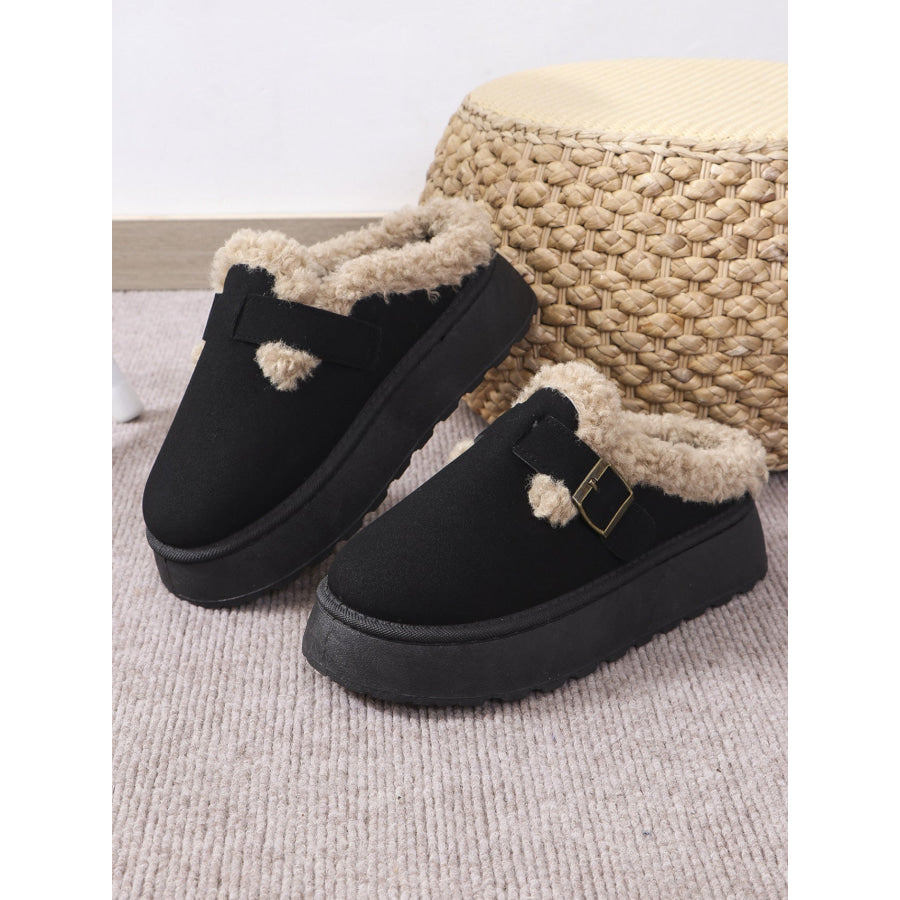 Thermal Fuzzy Buckle Platform Slippers Apparel and Accessories