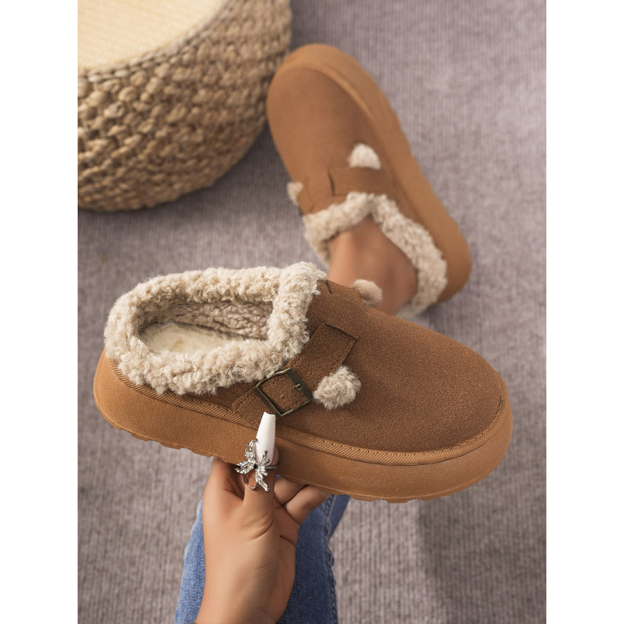 Thermal Fuzzy Buckle Platform Slippers Apparel and Accessories