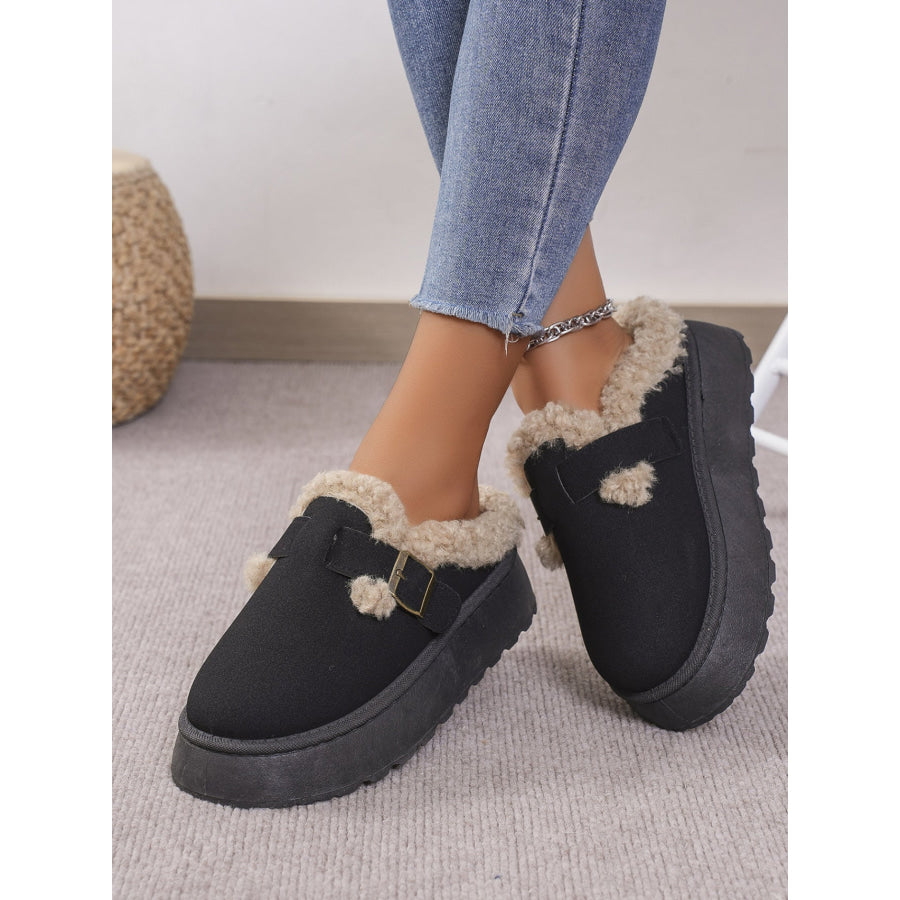 Thermal Fuzzy Buckle Platform Slippers Apparel and Accessories