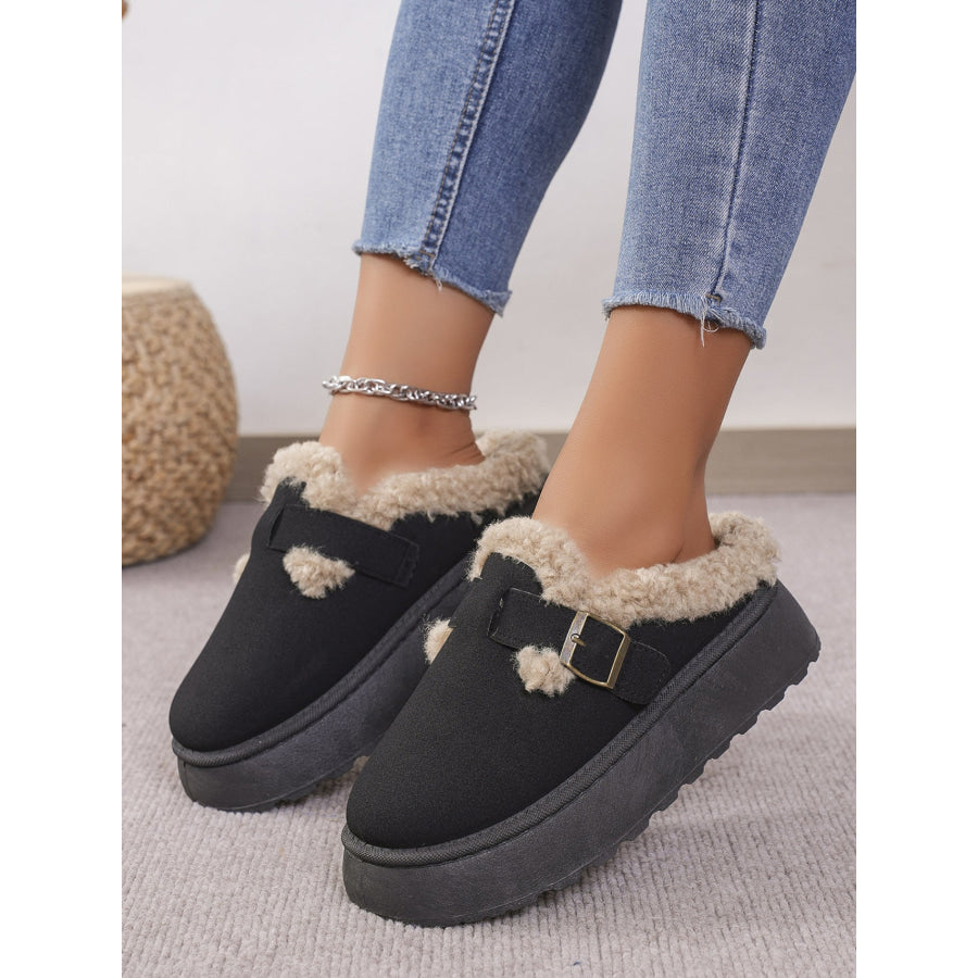 Thermal Fuzzy Buckle Platform Slippers Apparel and Accessories