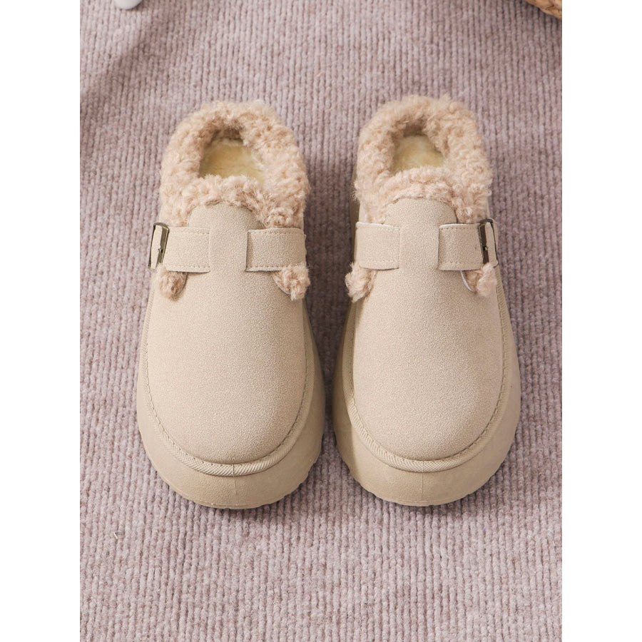 Thermal Fuzzy Buckle Platform Slippers Apparel and Accessories