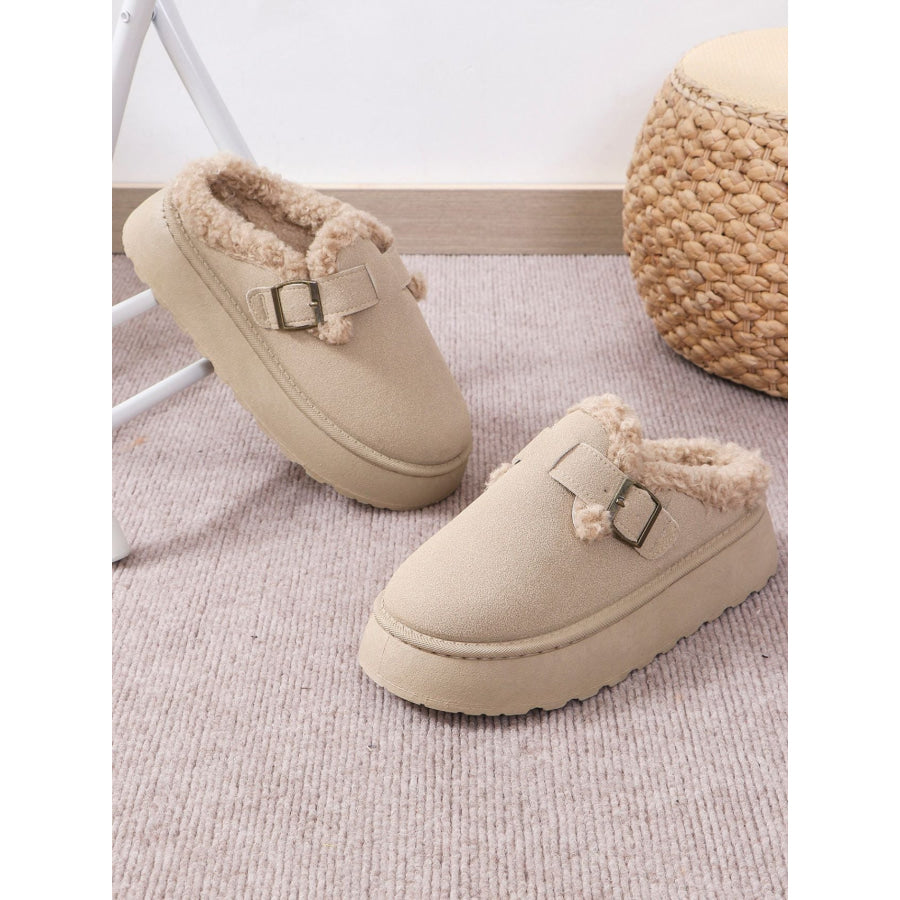 Thermal Fuzzy Buckle Platform Slippers Apparel and Accessories