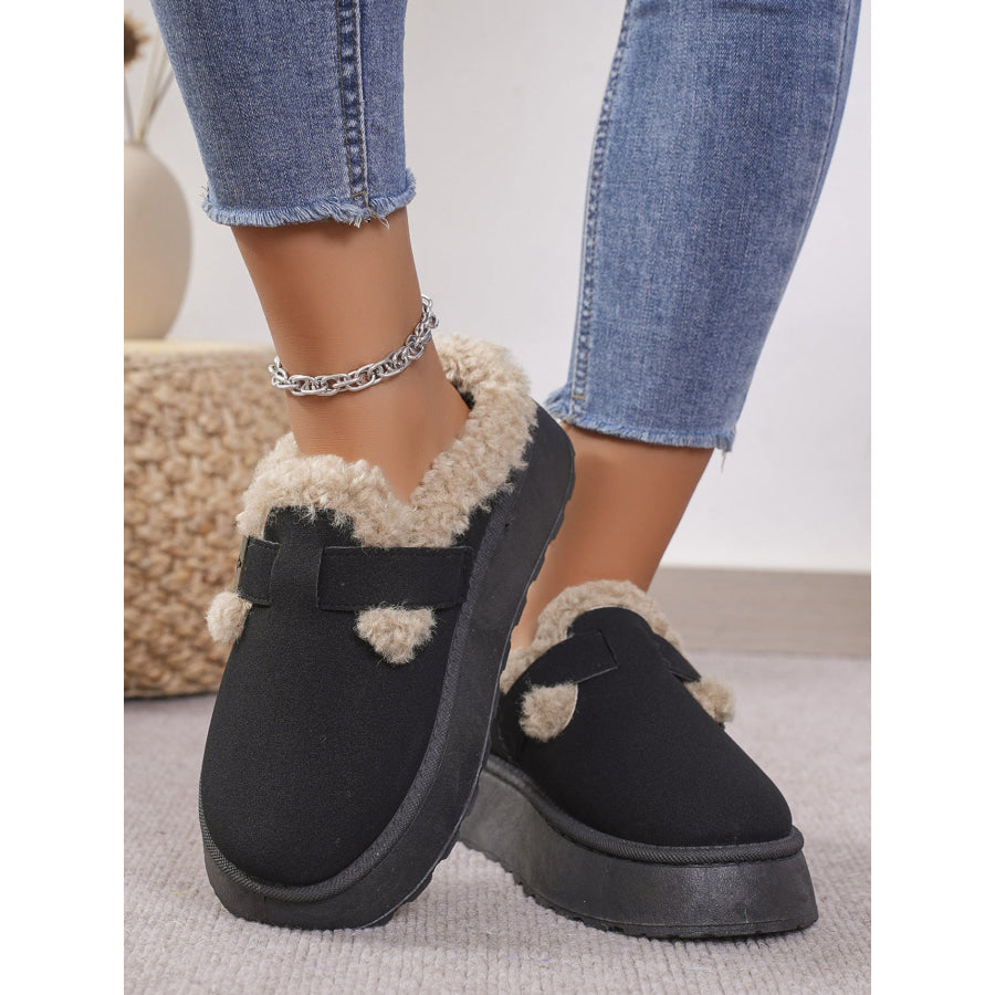 Thermal Fuzzy Buckle Platform Slippers Black / 36(US5) Apparel and Accessories